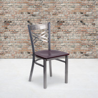Flash Furniture XU-6FOB-CLR-MAHW-GG Hercules Series Clear Metal Restaurant Chair - Mahogany Wood Seat